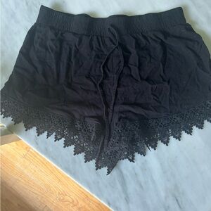 Ambiance Black Lace Hem Sleep Shorts